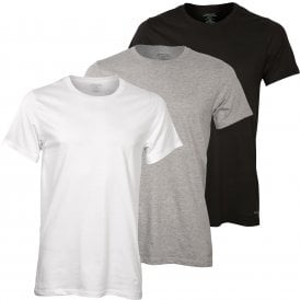 3-Pack Pure Cotton Crew-Neck T-Shirts, Black/White/Grey