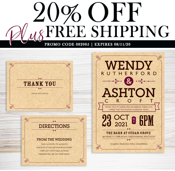 Take 20% off sitewide plus free standard shipping on your next online order only at theamericanwedding.com