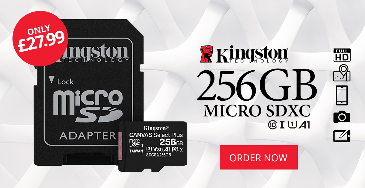 Kingston Canvas Select Plus Micro SD Memory Card 100MB/s UHS-1 U1 A1 V30 Class 10 with Adapter - 256GB - Only ?27.99