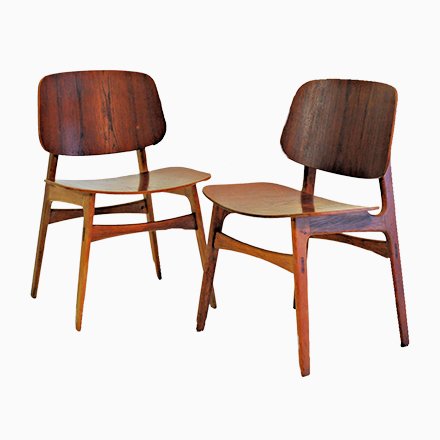 Image of Shell Chairs in Oak and Teak by B?rge Mogensen for S?borg M?belfabrik, 1950s, Set of 2