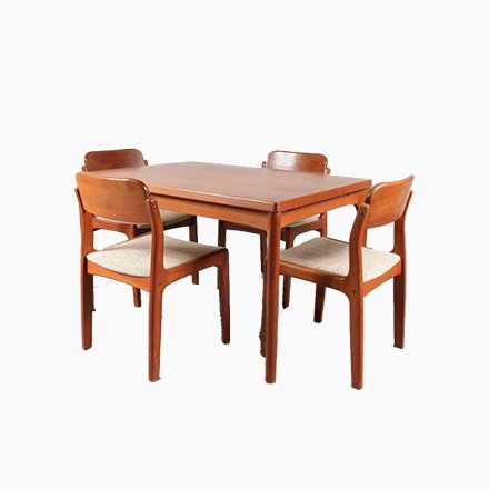 Image of Dining Table & Chairs Set by Henning Kj?rnulf for Vejle Stole, 1960s