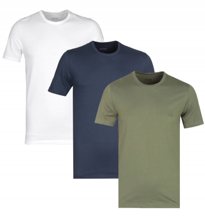 BOSS 3 Pack Navy, White & Khaki Crew Neck T-Shirts