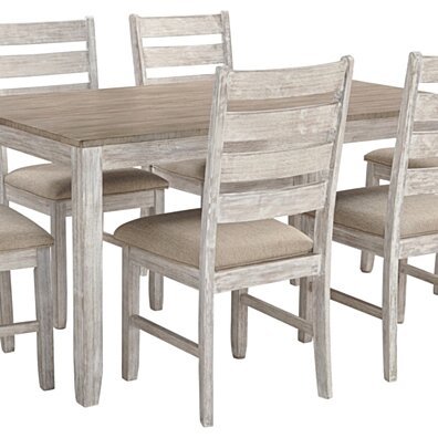 Farmhouse Two Tone Dining Set with 1 Table and 6 Chairs, Weathered Brown