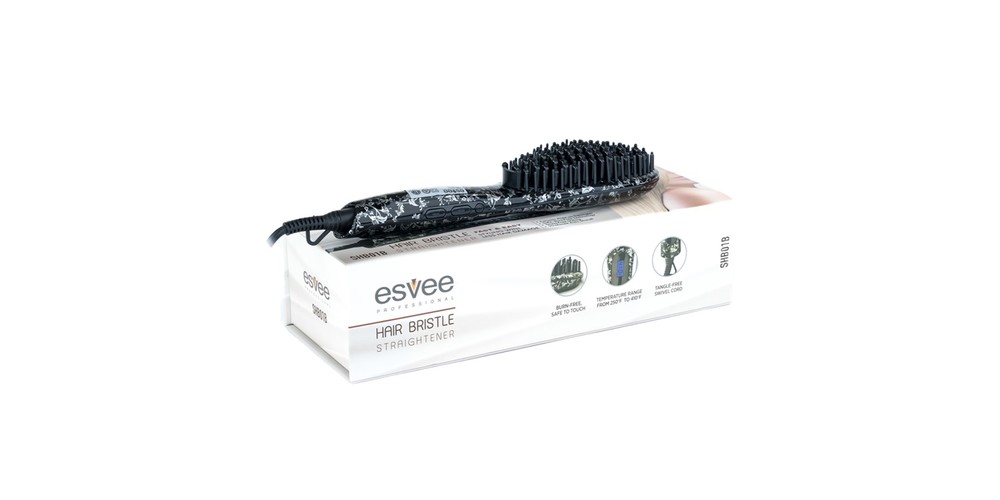Esvee Professional Hair Bristle Straightener - Ceramic Heating Hair Straightener Brush with Anti-Frizz Technology, Auto-Off and 30s Heat-Up - Black