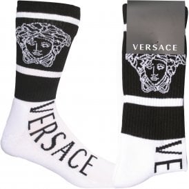 Medusa Logo Sports Socks, White/black