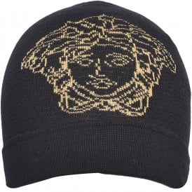 Medusa Knitted Beanie Hat, Black/gold