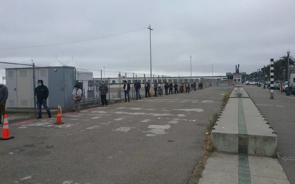 On July 20, an hour-long line at Piers 30-32 awaited San Franciscans who had been made to wait perhaps two weeks for a COVID test. Photo by Joe Eskenazi