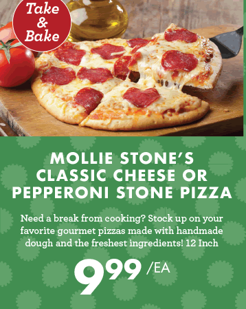 Mollie Stone''s Classic Cheese or Pepperoni Stone Pizza - $9.99 each
