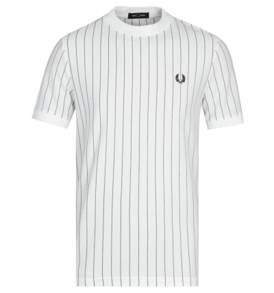 Fred Perry Vertical Stripe Pique White T-Shirt