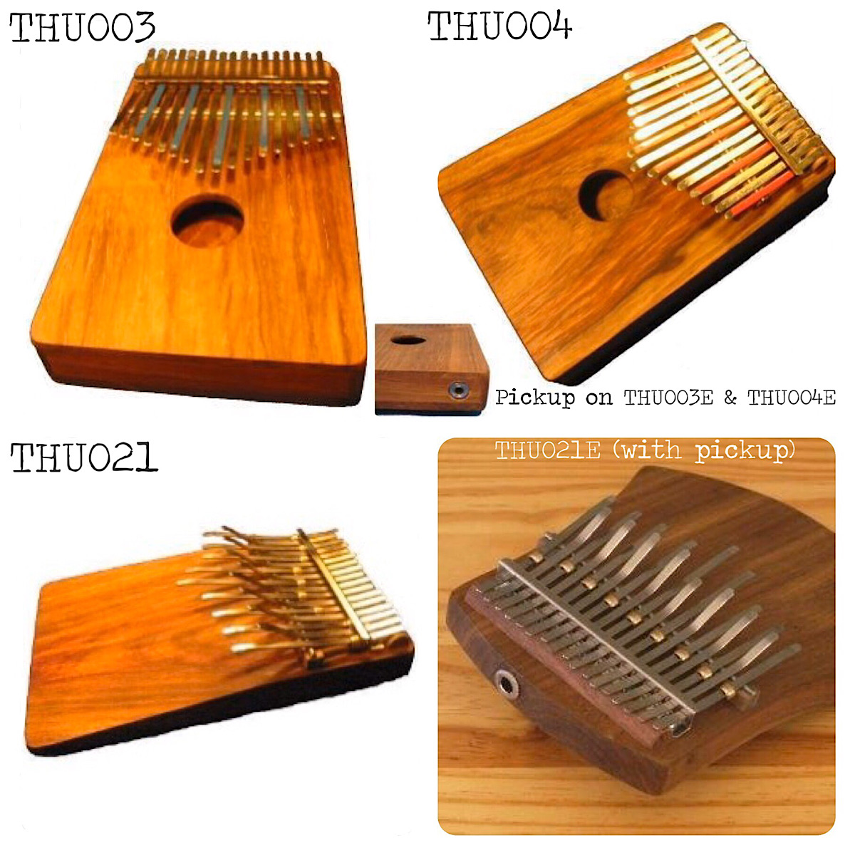 Kalimbas with and without pickups