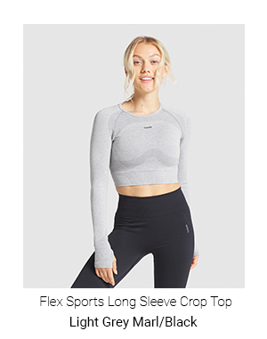 Flex Sports Long Sleeve Crop Top, Light Grey Marl/Black.