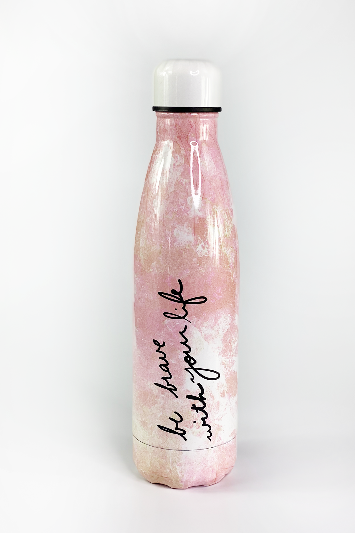 Image of Be Brave with Your Life Pink Marble Thermos 18oz