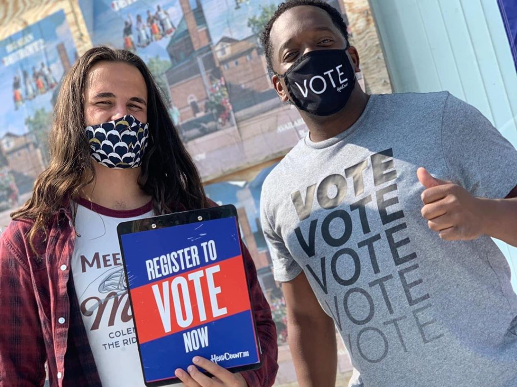 People registering to vote via HeadCount.