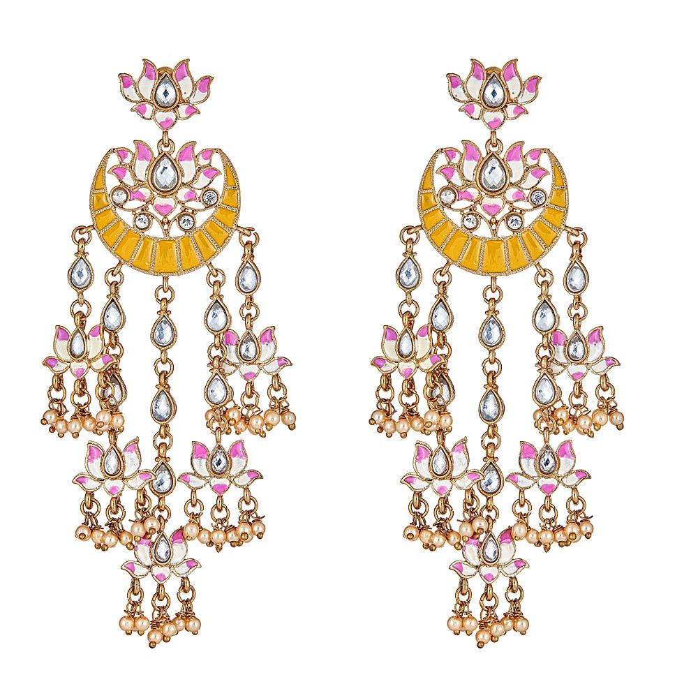 Image of Floral Crescent Enamel Earrings