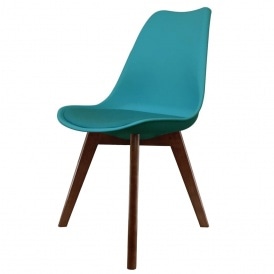 Eiffel Inspired Teal Plastic Dining Chair with Squared Dark Wood Legs