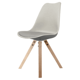 Eiffel Inspired Light Grey Plastic Dining Chair with Square Pyramid Light Wood Legs