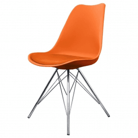 Eiffel Inspired Orange Plastic Dining Chair with Chrome Metal Legs