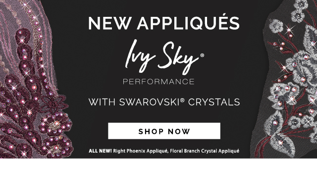New ivy sky performance appliques with swarovski crystals. Shop Now