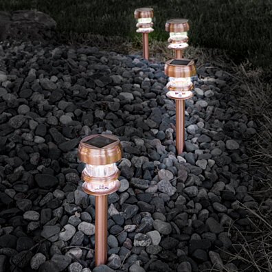 Pure Garden Copper Solar Powered LED Path Lights - Set of 4