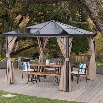 Bali Outdoor 10 x 10 Foot Rust Proof Aluminum Framed Hardtop Gazebo with Curtains