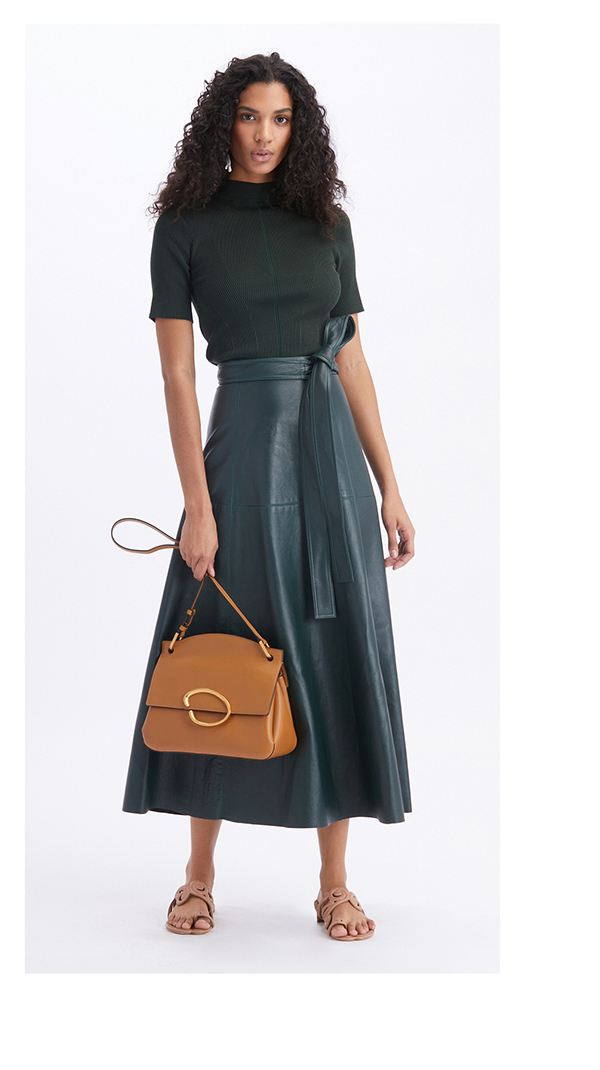 BELTED LEATHER MIDI SKIRT