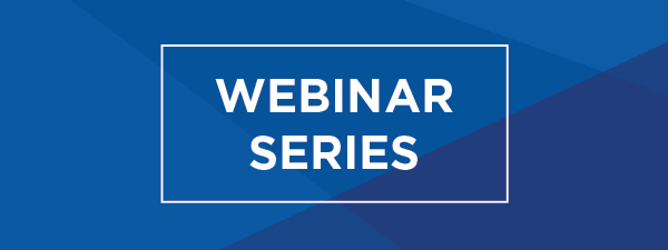 blue background with white writing saying Webinar Series