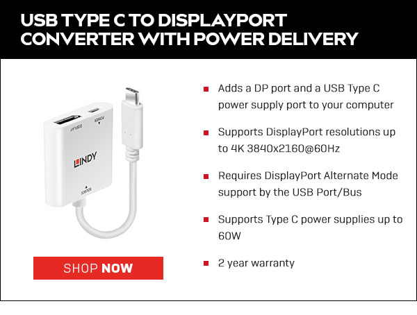 USB Type C to DisplayPort Converter with Power Delivery