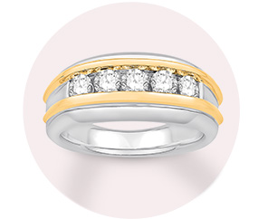 10K Two-Tone Gold Diamond Men''s Wedding Band