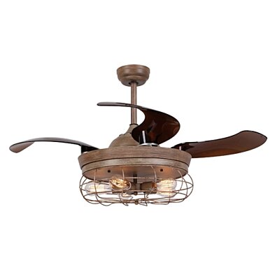 Rustic Ceiling Fan With Foldable Blades, Light and Remote
