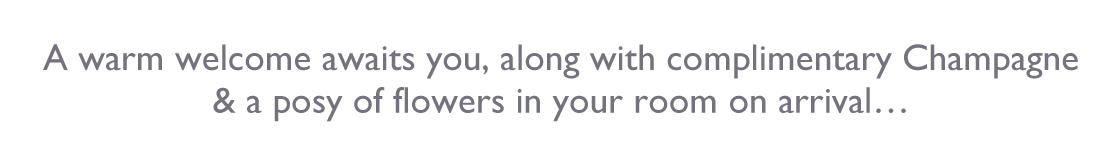 A warm welcome awaits you, along with complimentary Champagne & a posy of flowers in your room on arrival...