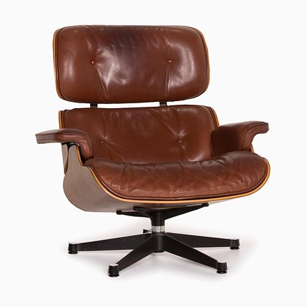 Image of Cognac Leather Lounge Chair by Charles & Ray Eames for Vitra