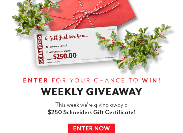 Be sure to enter this week's giveaway for your chance to win a $250 gift certificate!