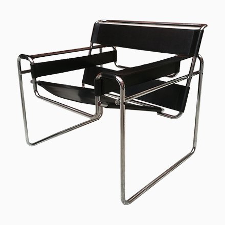 Image of Black Leather B3 Wassily Armchair by Marcel Breuer for Gavina, 1968