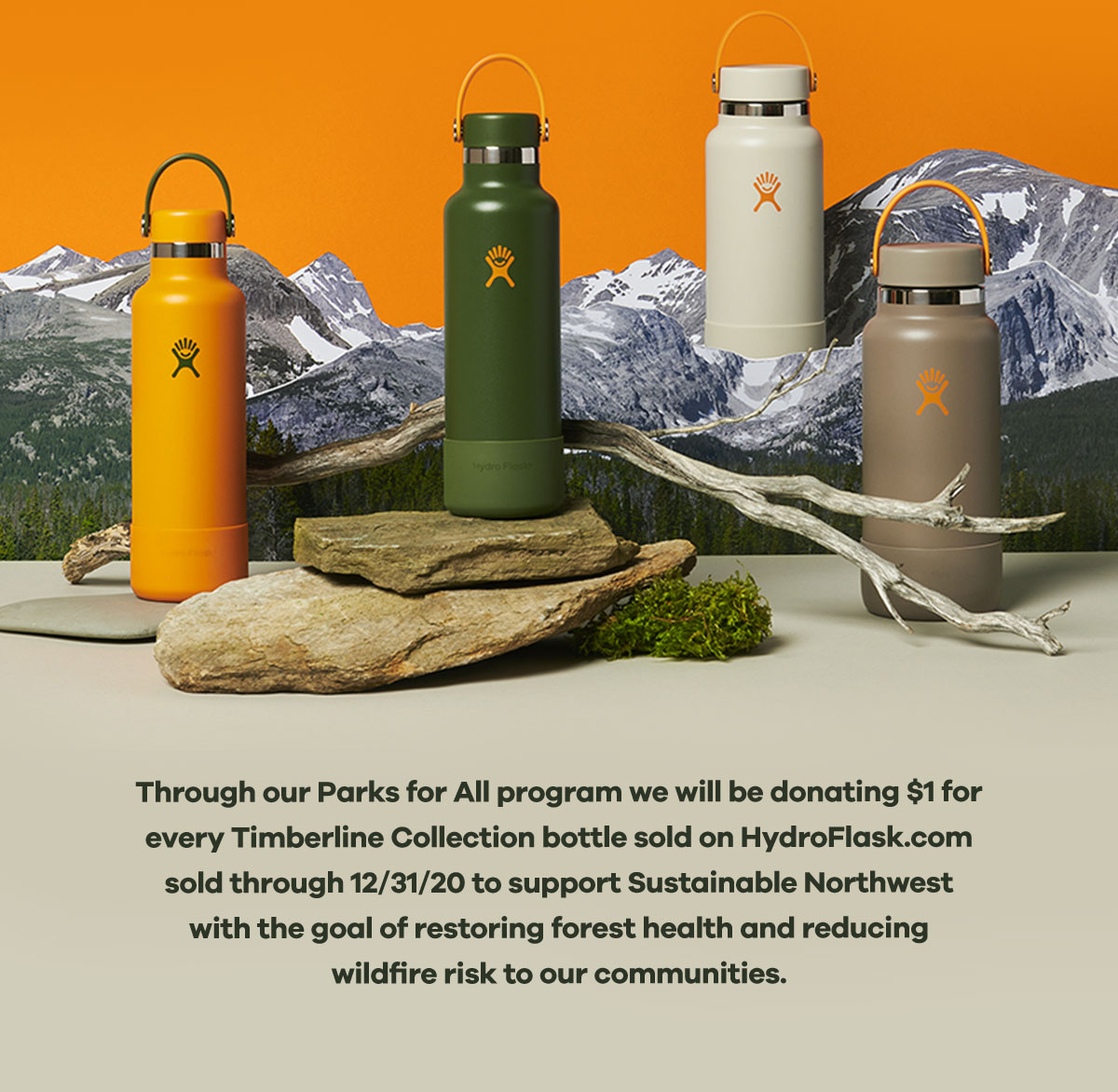 Through our Parks for All program we will be donating $1 for every Timberline Collection bottle sold on HydroFlask.com sold through 12/31/20 to support Sustainable Northwest with the goal of restoring forest health and reducing wildfire risk to our communities.