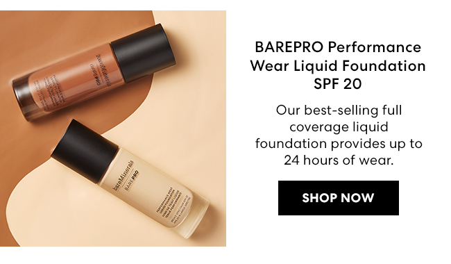 BAREPRO Performance Wear Liquid Foundation SPF 20 - Our best-selling full coverage liquid foundation provides up to 24 hours of wear. Shop Now