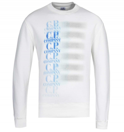 CP Company Blurred Logo White Crew Neck Sweatshirt