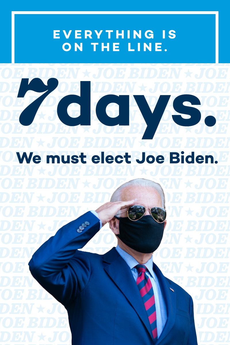 Everything is on the line. 7 days. We must elect Joe Biden.