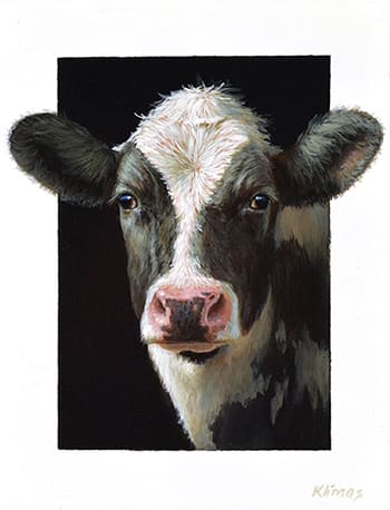 ''Ella a Yearling Calf'' <br>oil on panel, 13 x 10 cm