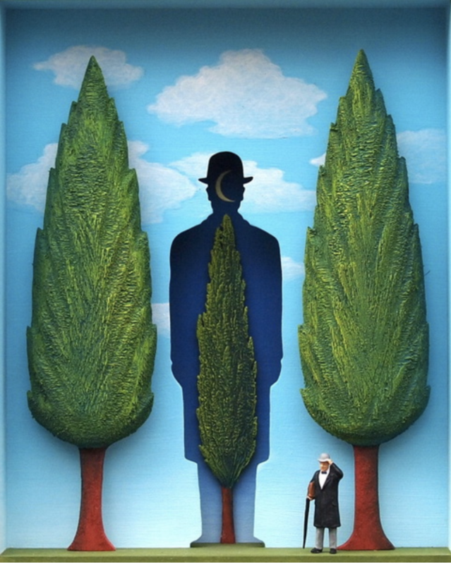 ''The Garden of Rene Magritte''<br>mixed media, 61 x 51 cm<br>