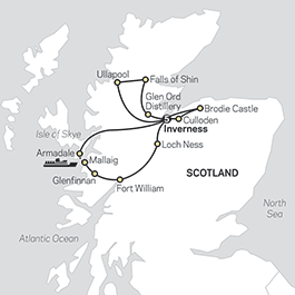 Map of Scotland with tour route