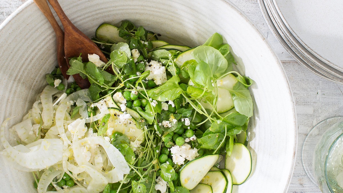 Fennel and zucchini salad with watercress, mint and feta