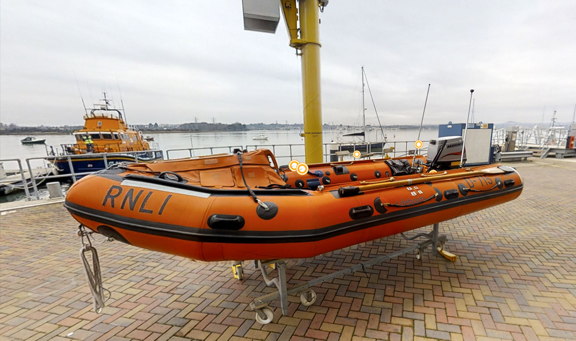 Virtually step aboard an RNLI inshore D class lifeboat. Credit: RNLI.