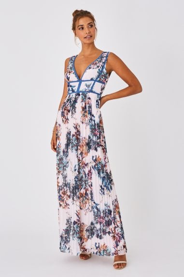 Kimberly Floral-Print Pleated Hem Maxi Dress