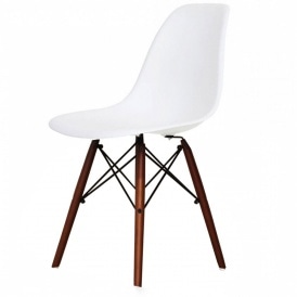 Style Cool White Plastic Retro Side Chair Walnut Legs