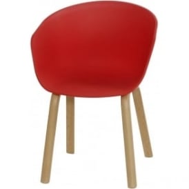 Eiffel Inspired Red Plastic Armchair With Light Wood Legs