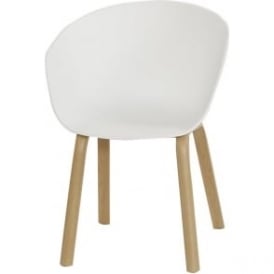 Eiffel Inspired White Plastic Armchair With Light Wood Legs