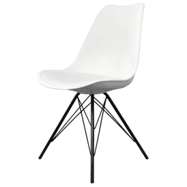Eiffel Inspired White Plastic Dining Chair with Black Metal Legs