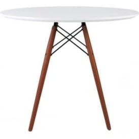 Eiffel Inspired Medium White Circular Dining Table with Walnut Wood Legs