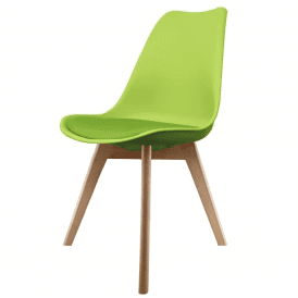 Eiffel Inspired Green Plastic Dining Chair with Squared Light Wood Legs
