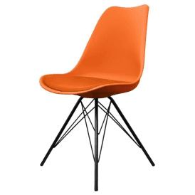 Eiffel Inspired Orange Plastic Dining Chair with Black Metal Legs